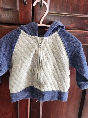 Vintage Toddler Quilted Hooded Zip Sweater - Gray & Navy